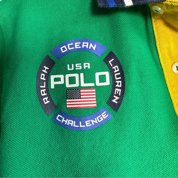 Polo Ralph Lauren Ocean Challenge Polo Big Pony Kids Medium 10-12 Green Blue - Picture 2 of 8
